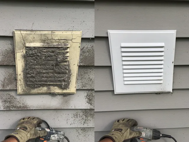 Fort Collins Dryer Vent Cleaning technician installing high-quality dryer vent cover at a residential property in Fort Collins