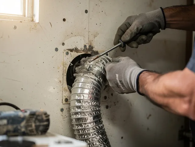 Fort Collins Dryer Vent Cleaning technician performing precise dryer vent hose installation in Fort Collins